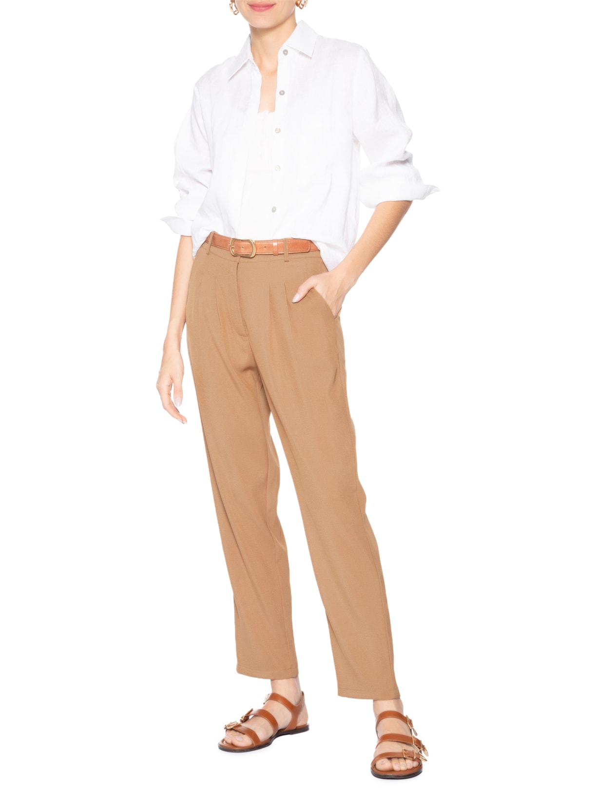 Calça Feminina Slim Alfaiataria Bege Basiq