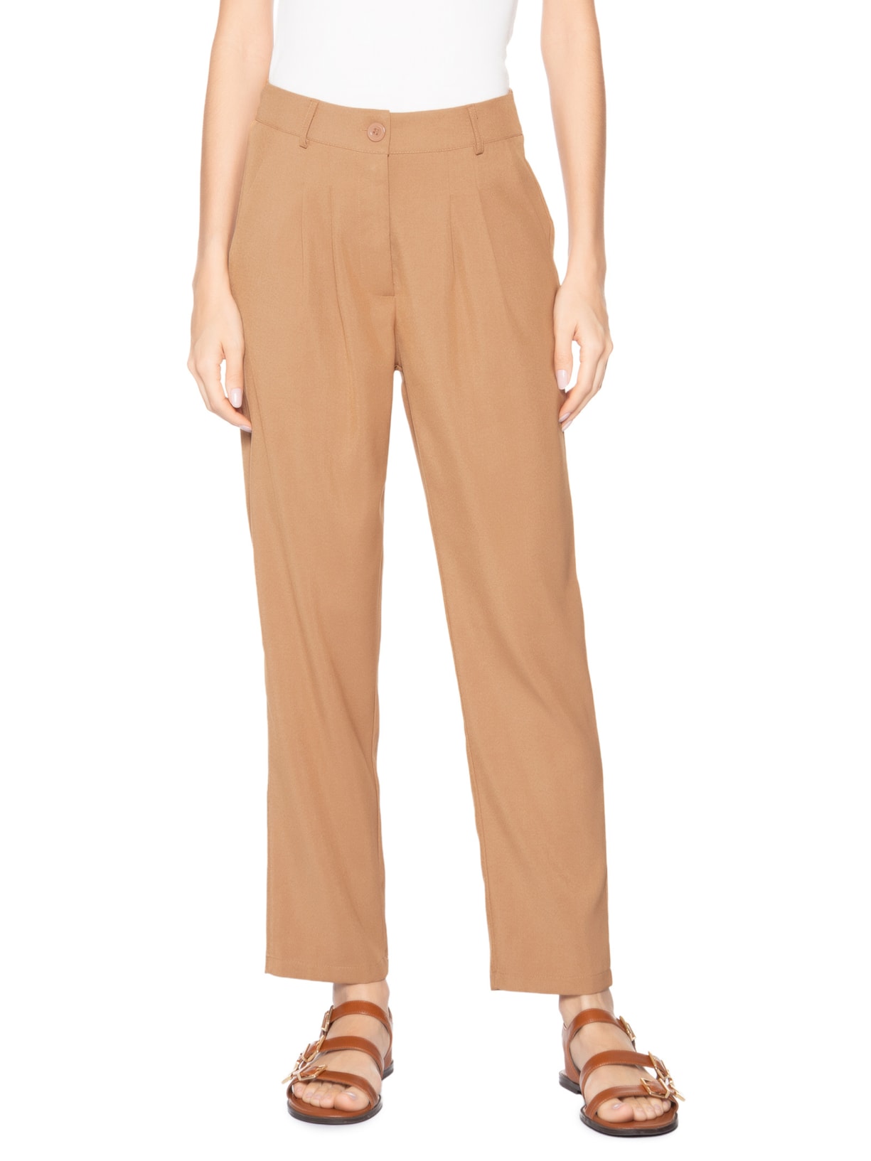 Calça Feminina Slim Alfaiataria Bege Basiq