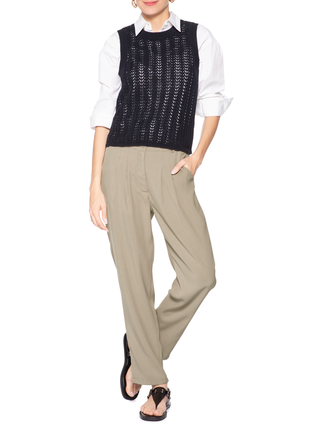 Calça Feminina Slim Alfaiataria Bege Basiq