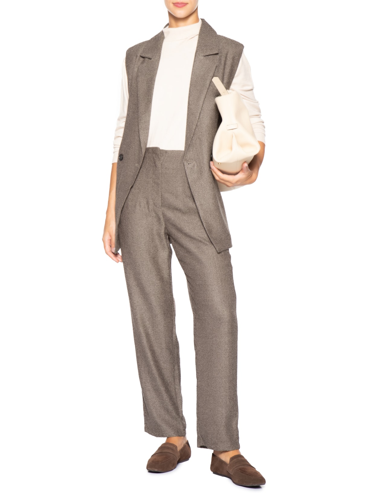 Calça Feminina Slim Alfaiataria Com Bolso Bege Basiq