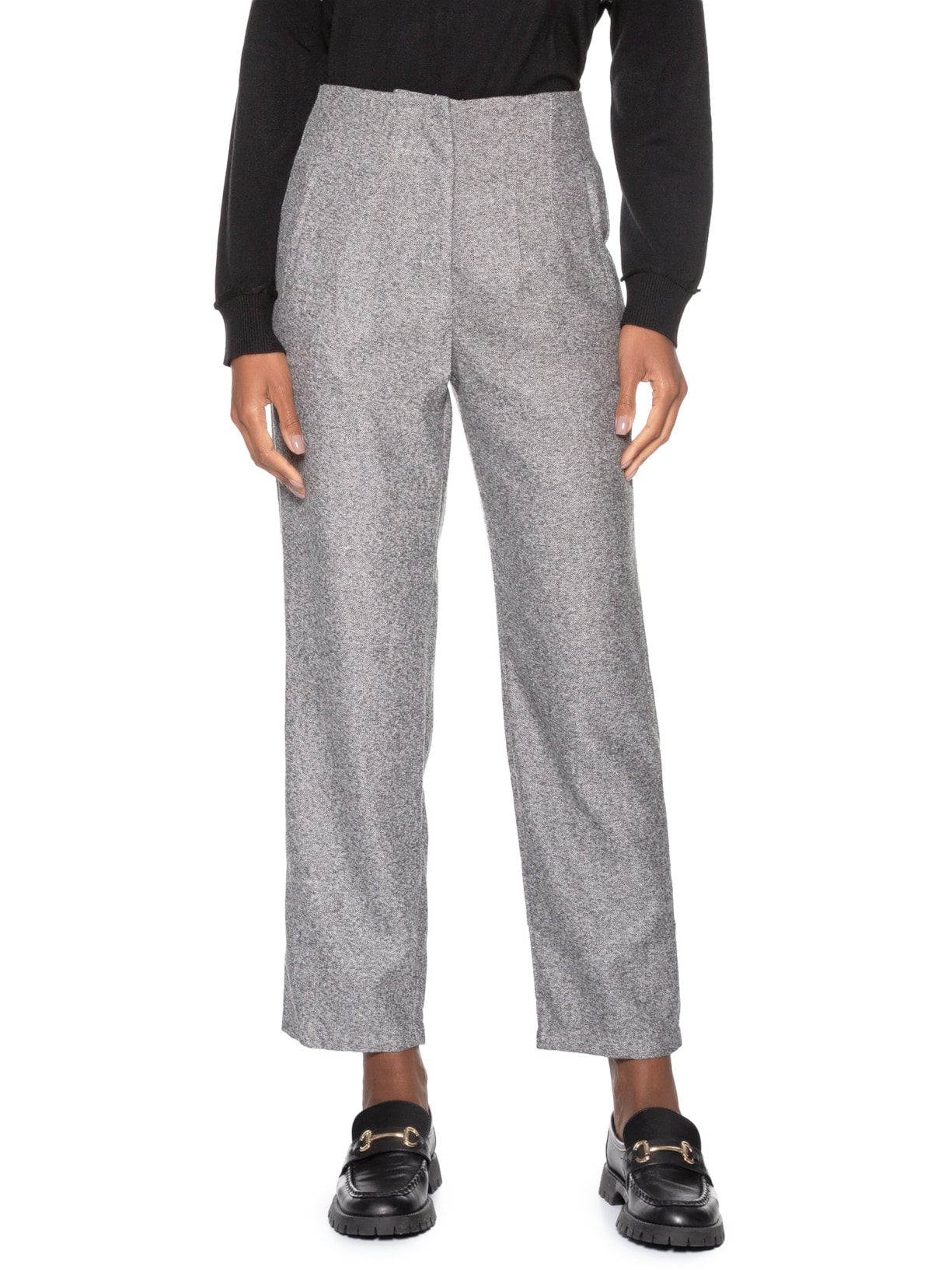 Calça Feminina Slim Alfaiataria Com Bolso Cinza Basiq