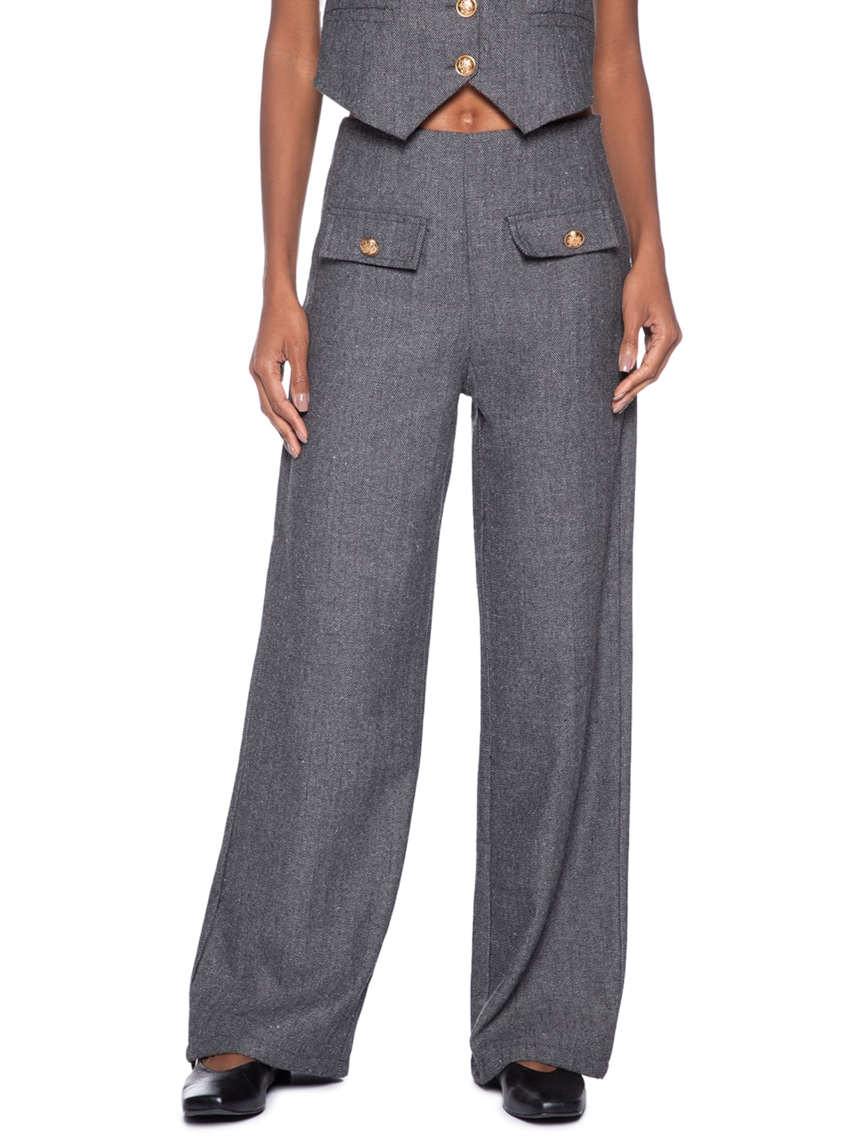 Calça Feminina Slim Com Bolso Frontal Preto Basiq