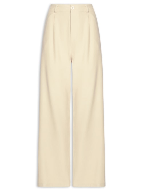 Calça Feminina Slim Com Pregas - Bege