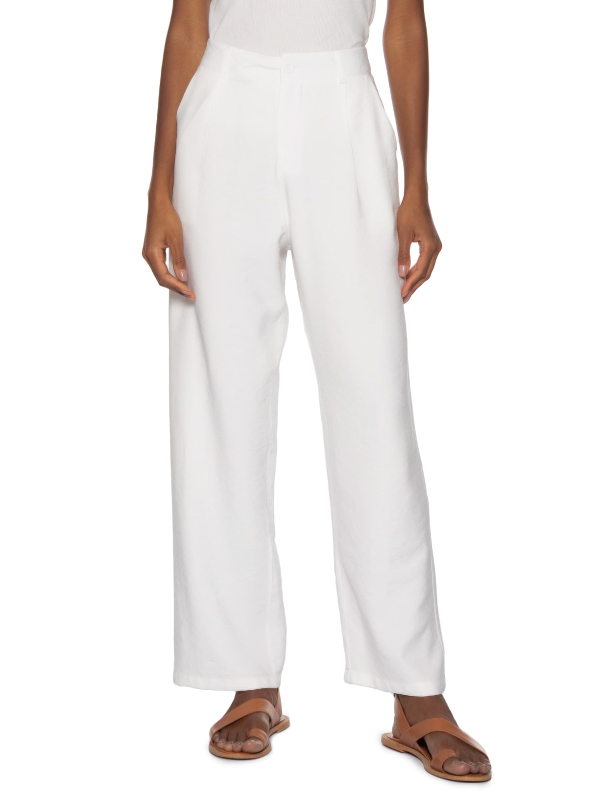 Calça Feminina Slim Com Pregas Off White Basiq