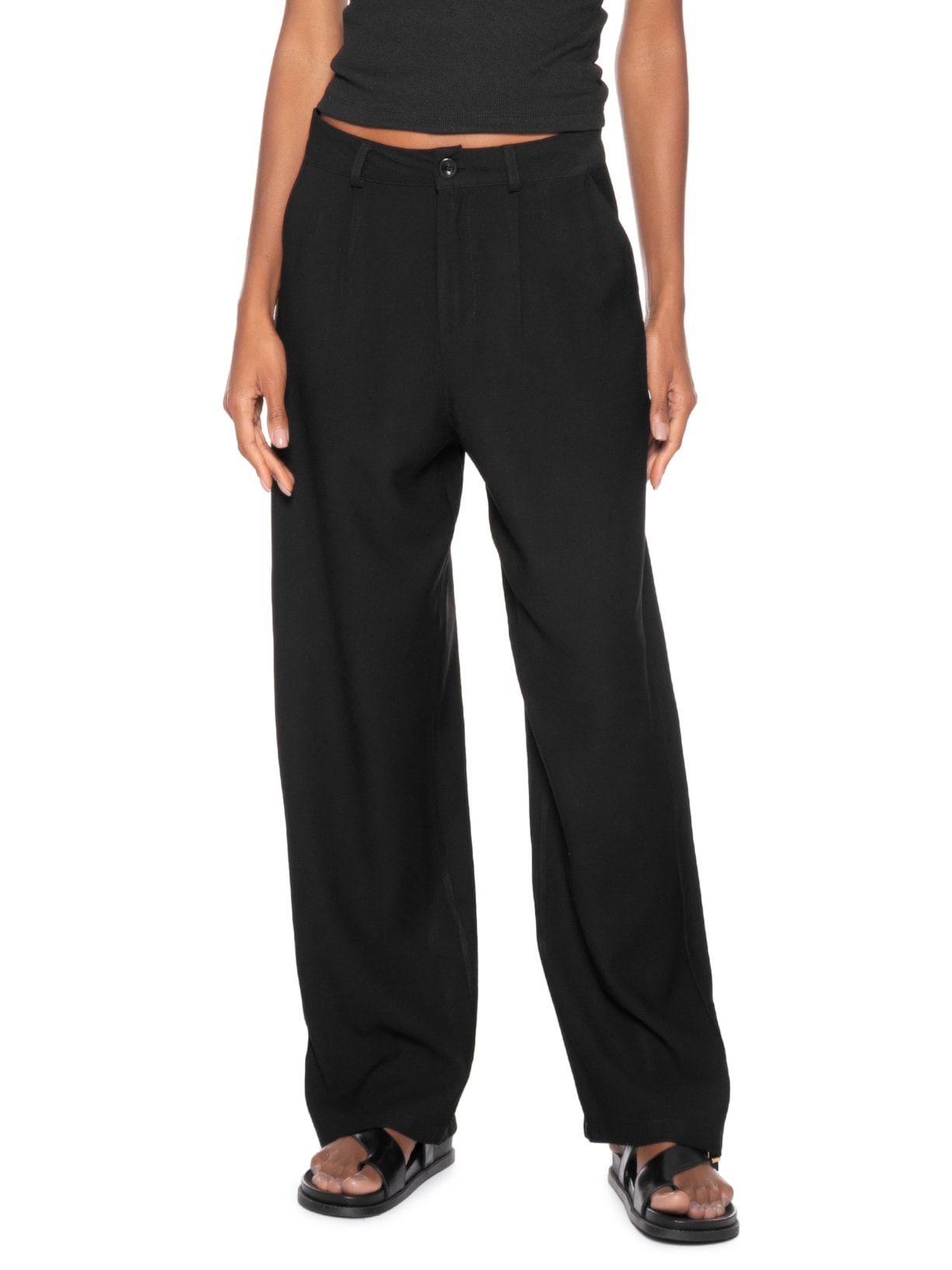 Calça Feminina Slim Com Pregas Preto Basiq