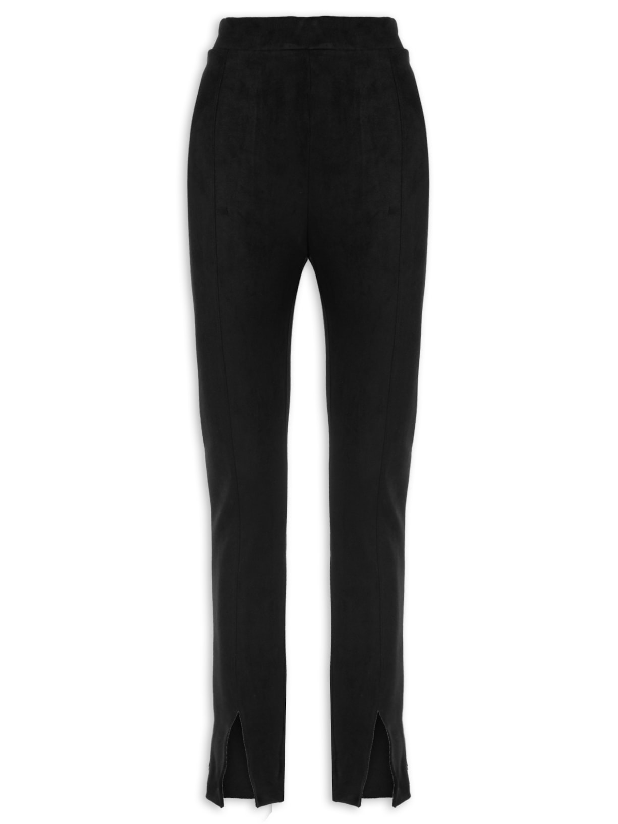 Calça Feminina Suede Fenda Barra - Preto