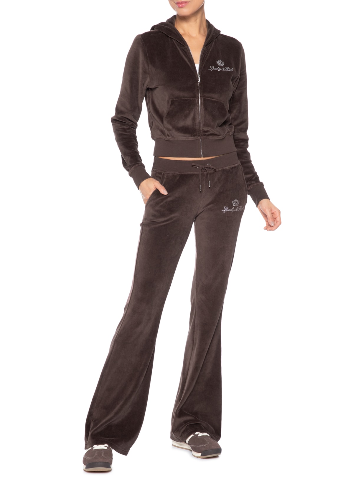Calça Feminina Sweatpant Juicy Script Velour – Marrom Sporty & Rich