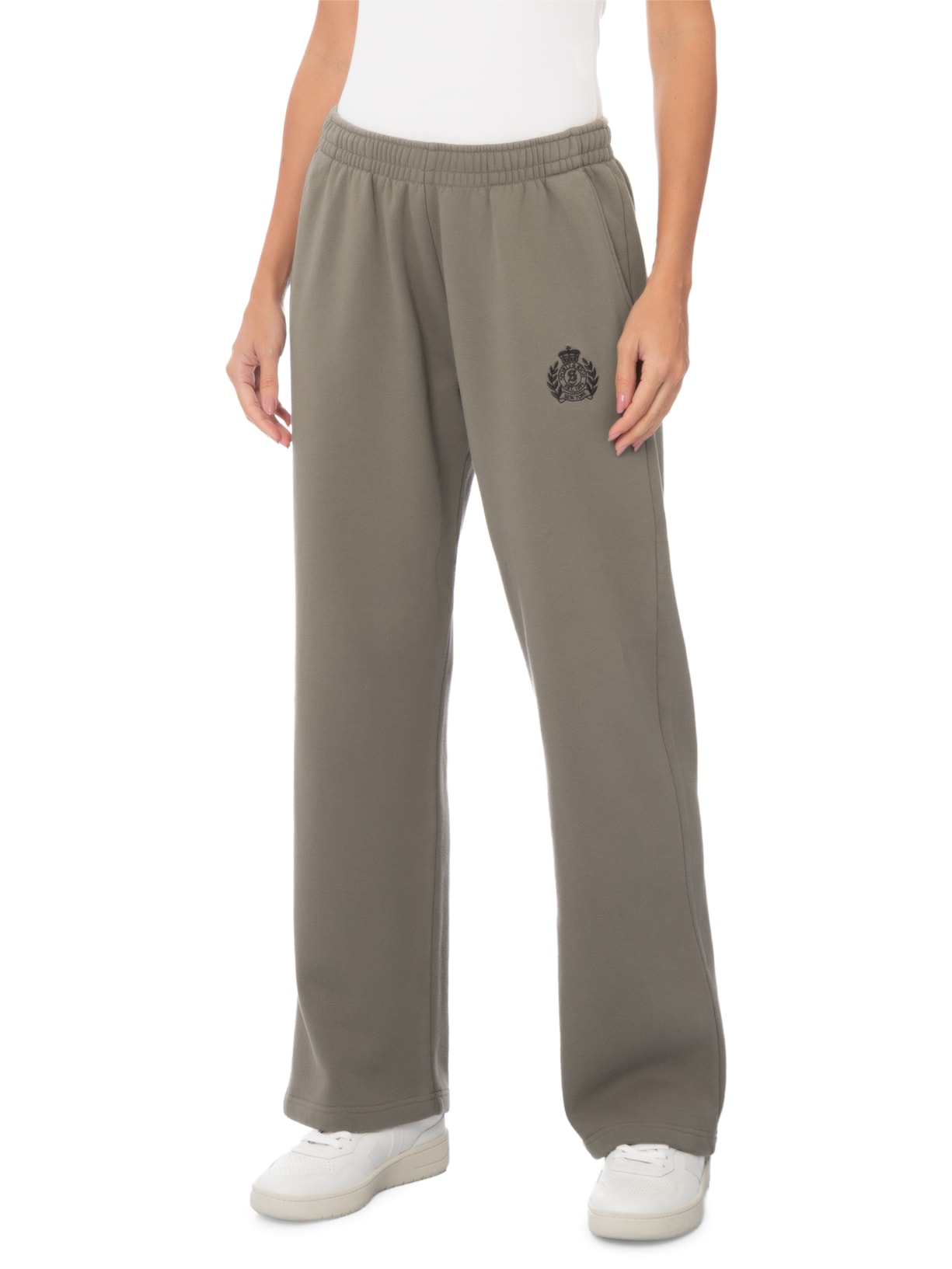 Calça Feminina Sweatpant NY Crest Embroidered Wide Marrom Sporty & Rich