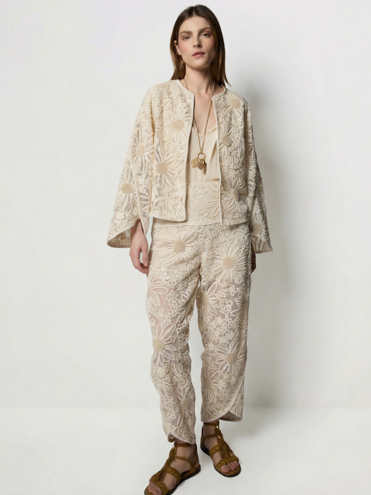 Calça Feminina Tela Flower I26 Off White Mixed