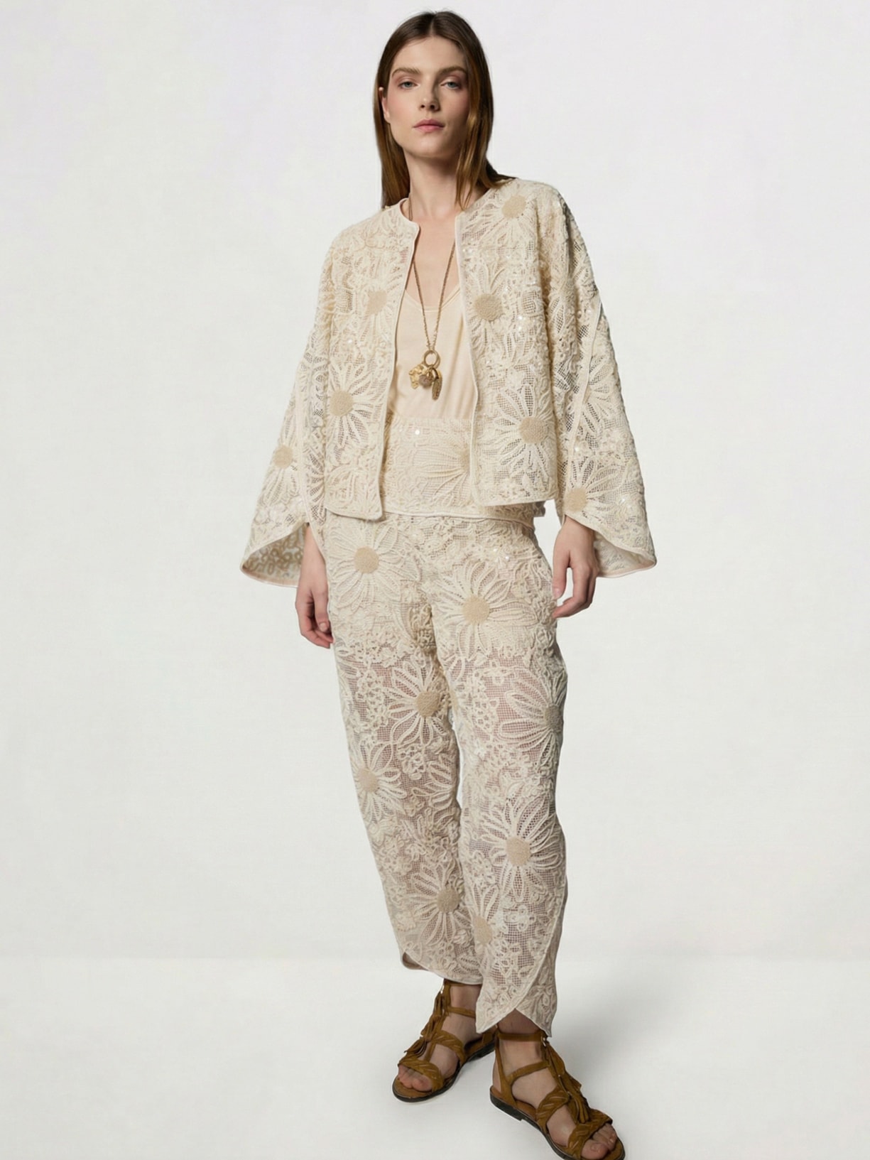 Calça Feminina Tela Flower I26 Off White Mixed