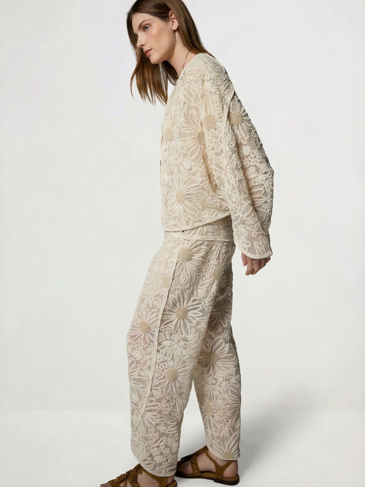 Calça Feminina Tela Flower I26 Off White Mixed