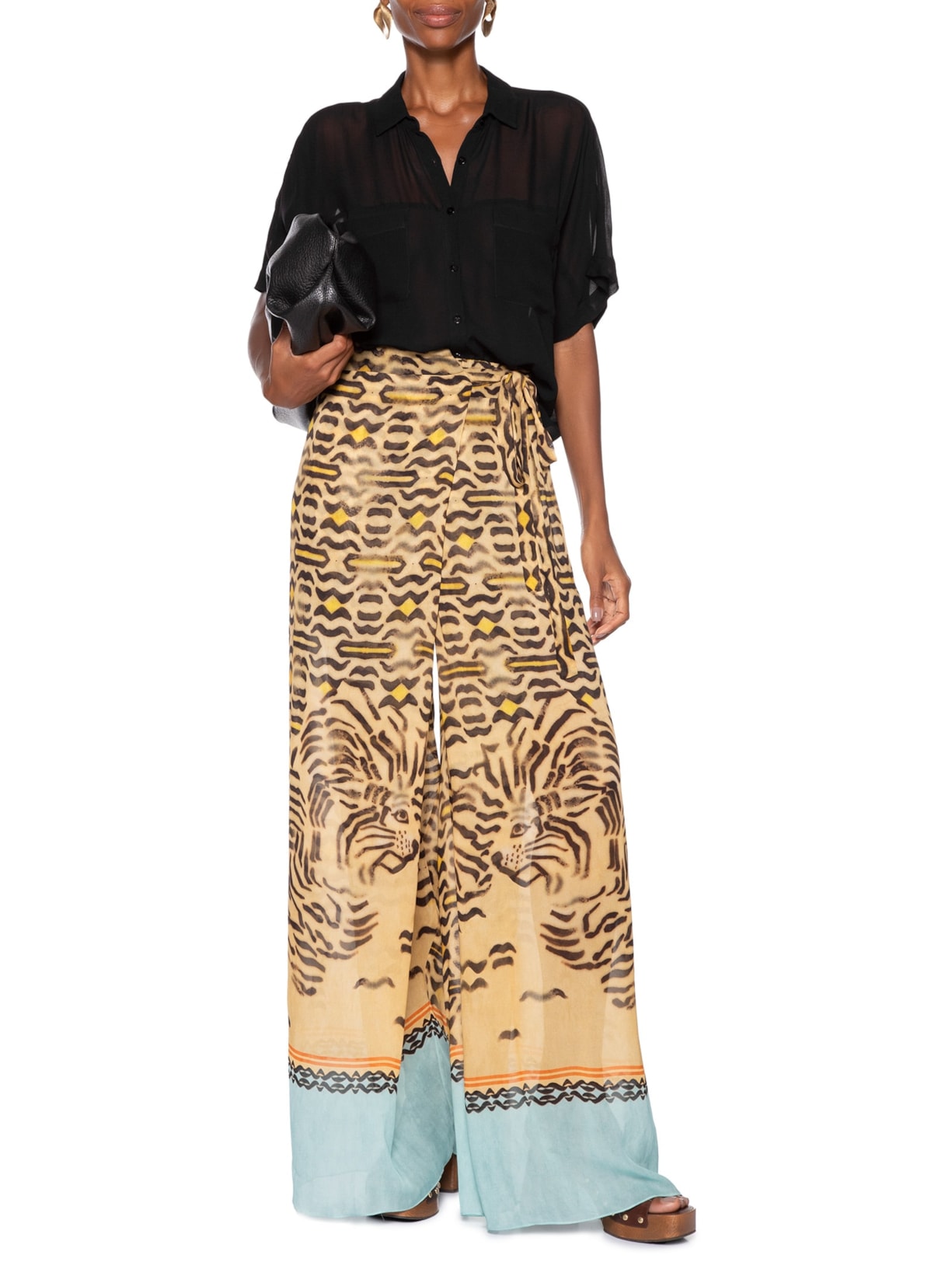 Calça Feminina Transpassada Est Geo Tigre Color Animal Print Animale