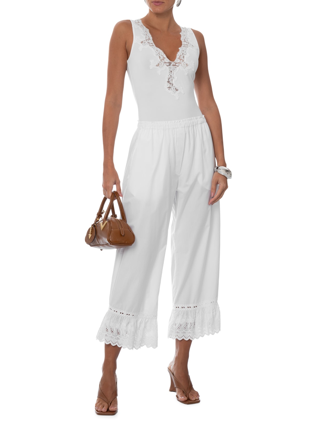 Calça Feminina Tricoline B Milt Branco Andrea Bogosian