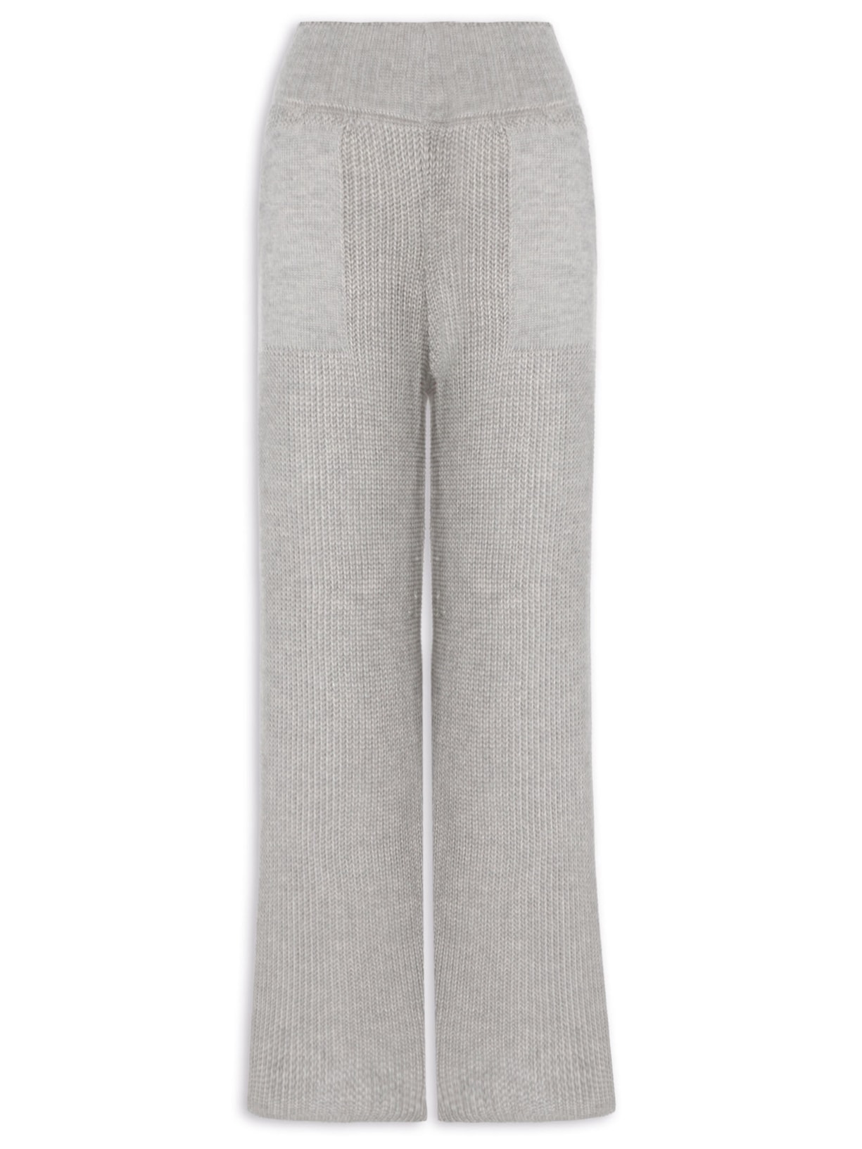 Calça Feminina Tricot Ampla Com Bolsos - Cinza
