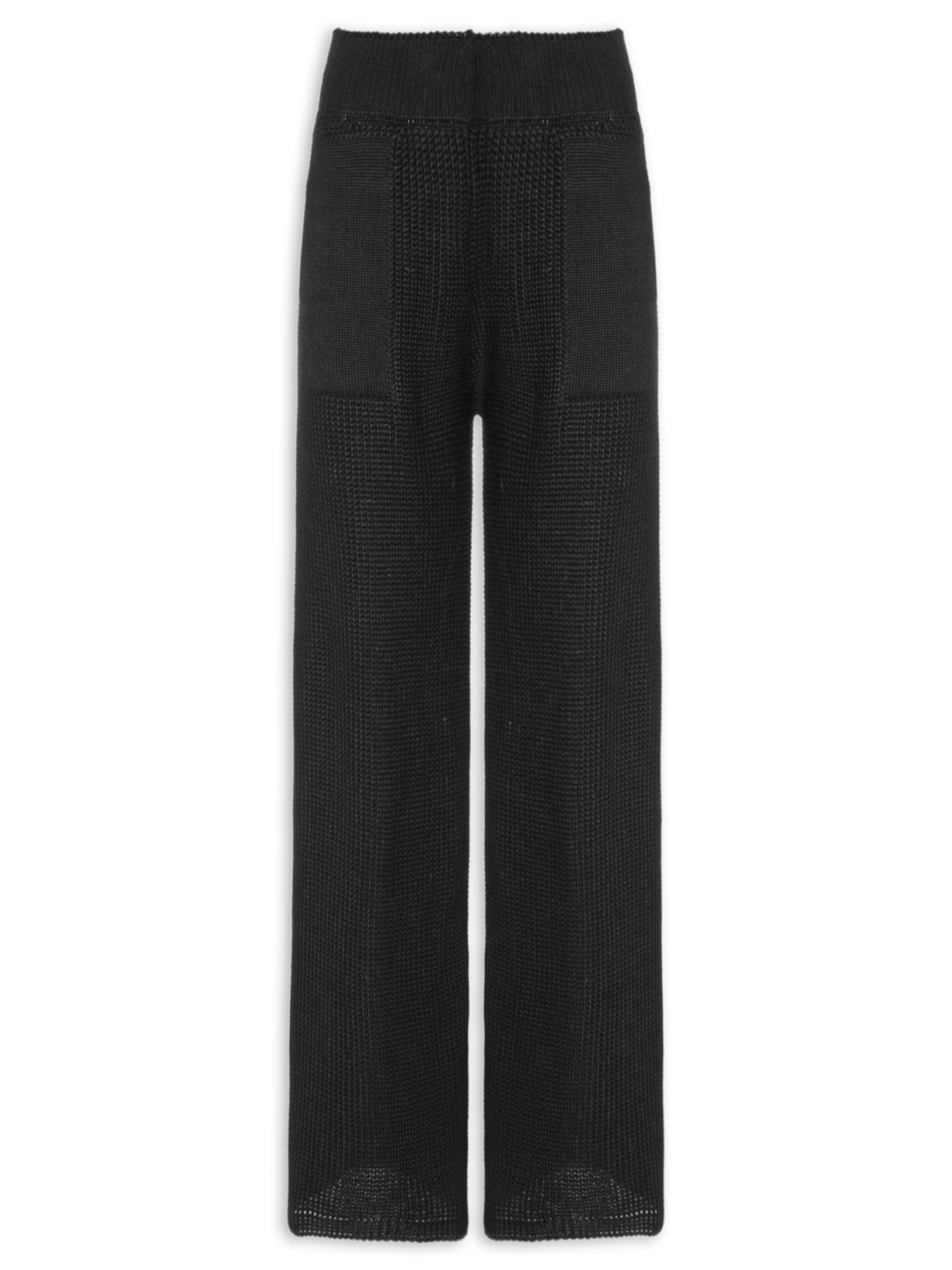 Calça Feminina Tricot Ampla Com Bolsos - Preto