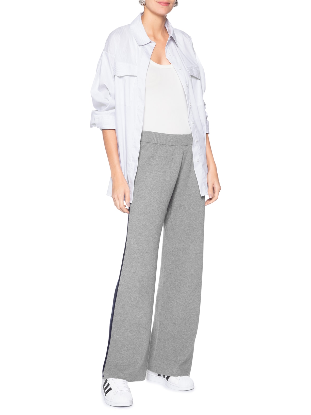 Calça Feminina Tricot Bicolor Cinza Basiq