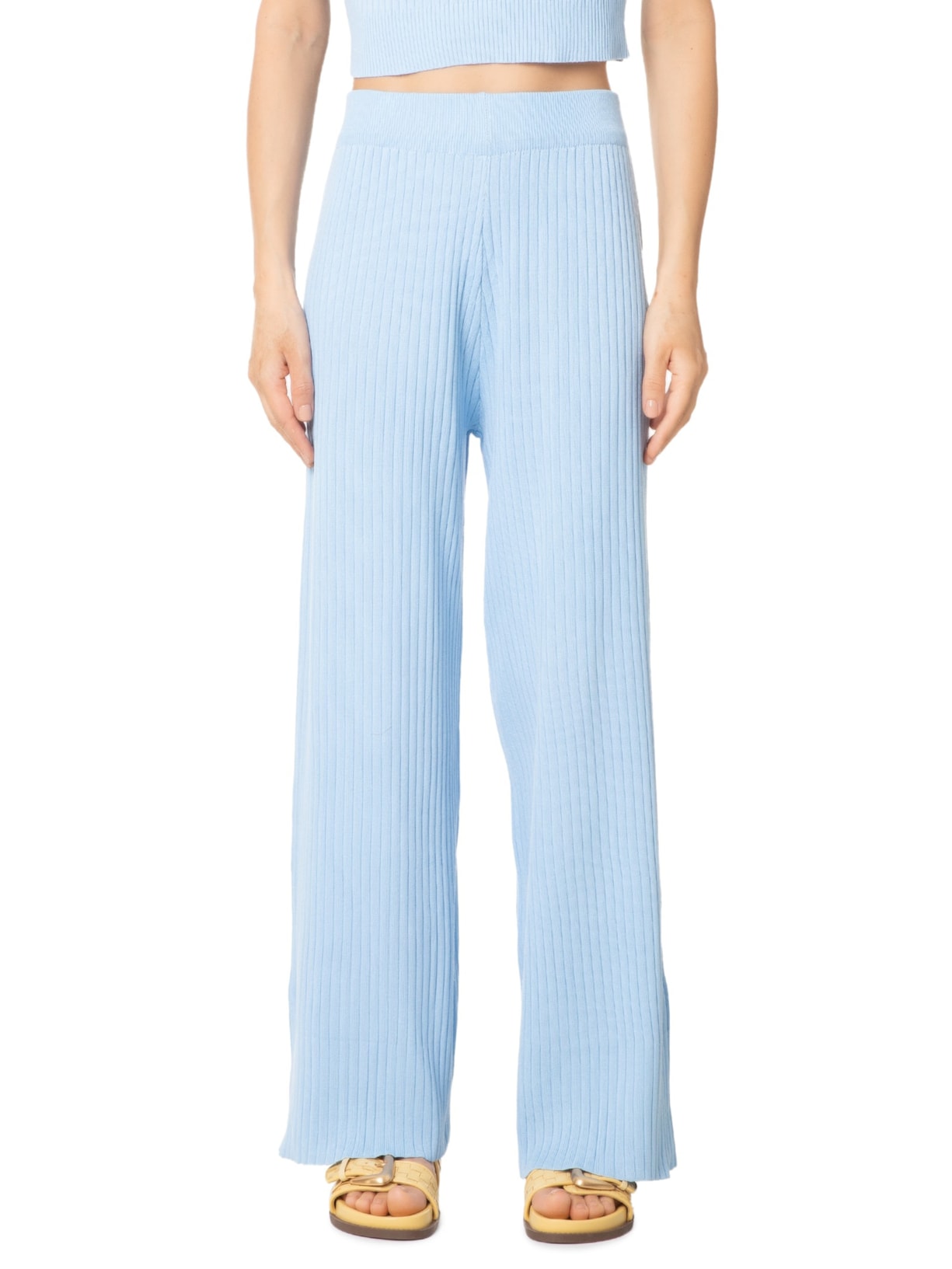 Calça Feminina Tricot Canelada Azul Basiq