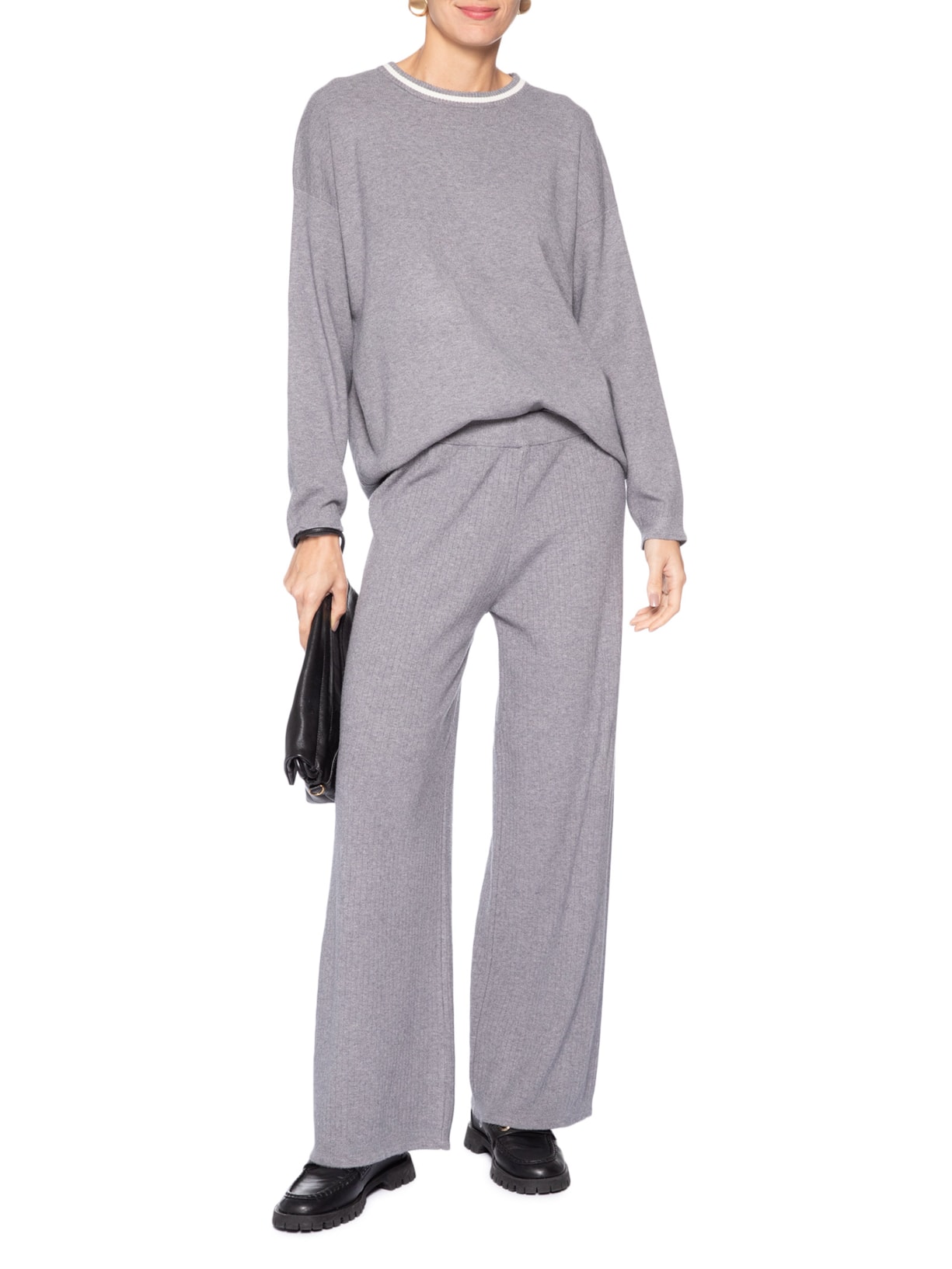 Calça Feminina Tricot Canelada Cinza Basiq