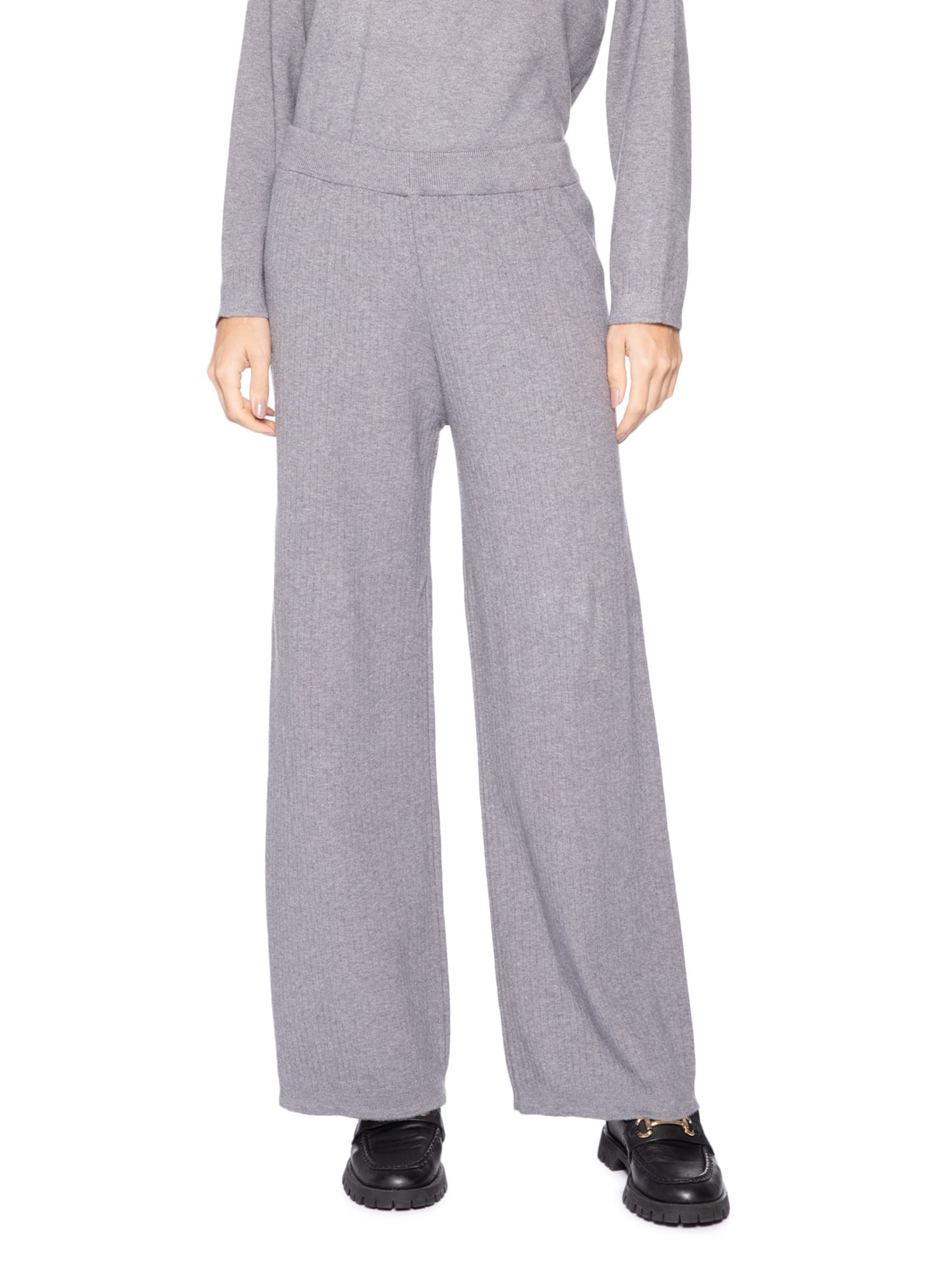 Calça Feminina Tricot Canelada Cinza Basiq