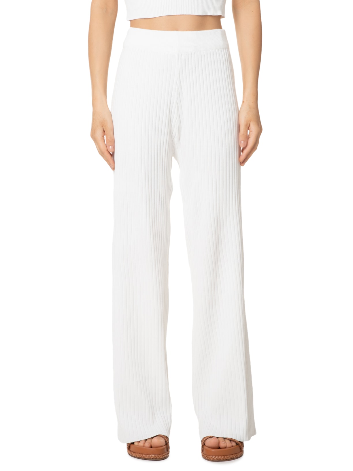 Calça Feminina Tricot Canelada Off White Basiq