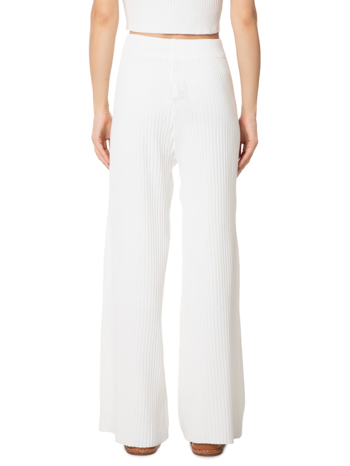 Calça Feminina Tricot Canelada Off White Basiq