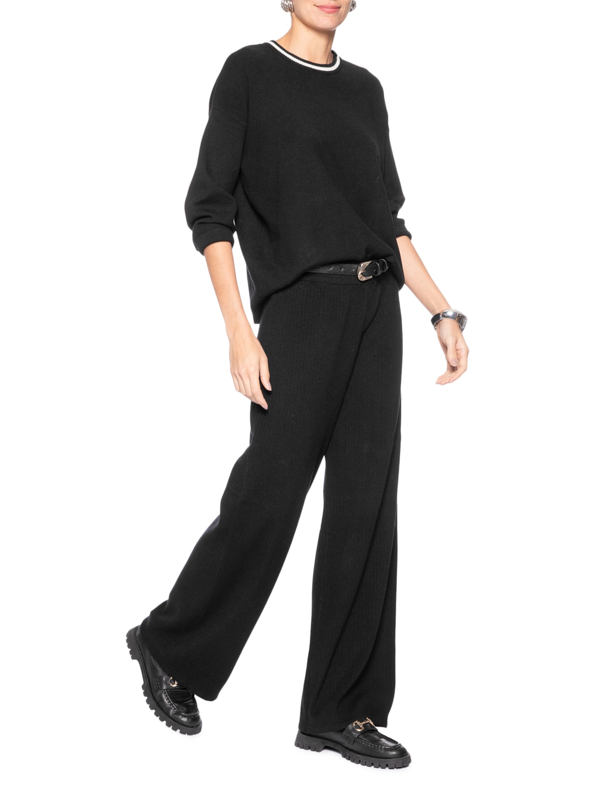 Calça Feminina Tricot Canelada Preto Basiq