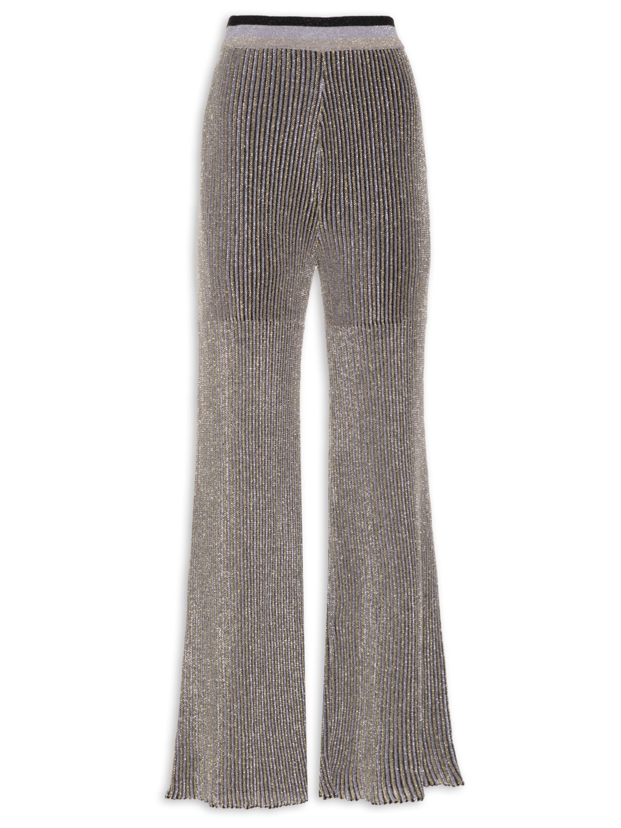 Calça Feminina Tricot Flare Lurex Canelado - Prata