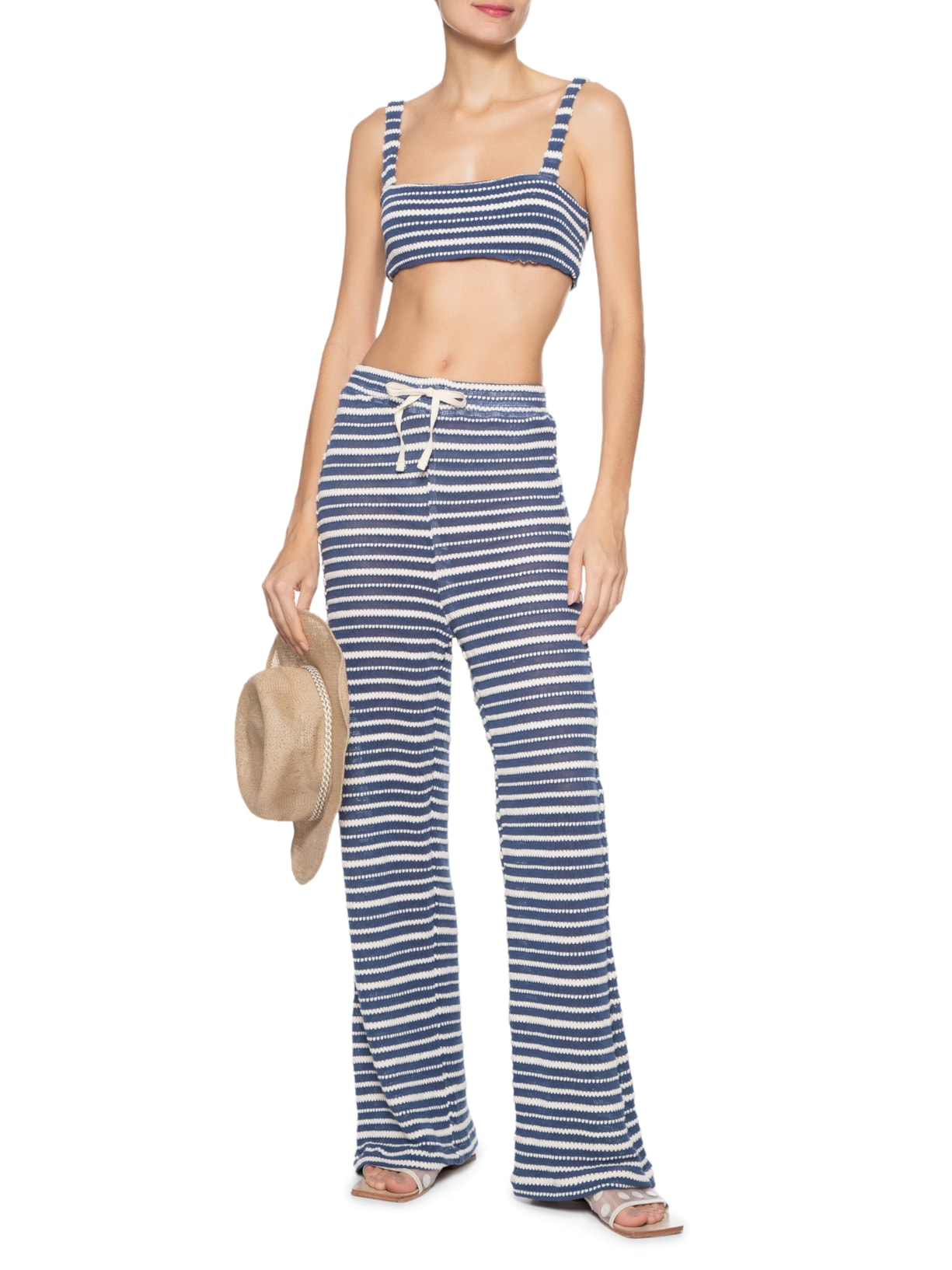 Calça Feminina Tricot Listrado Lilly Azul August Swim