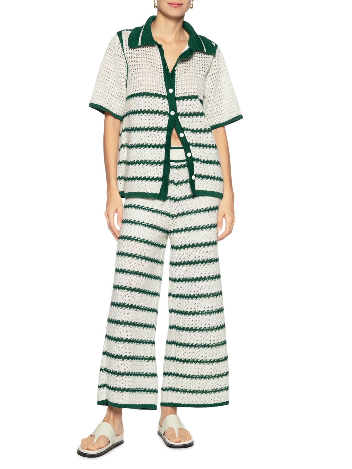 Calça Feminina Tricot Listras Verde Dress To