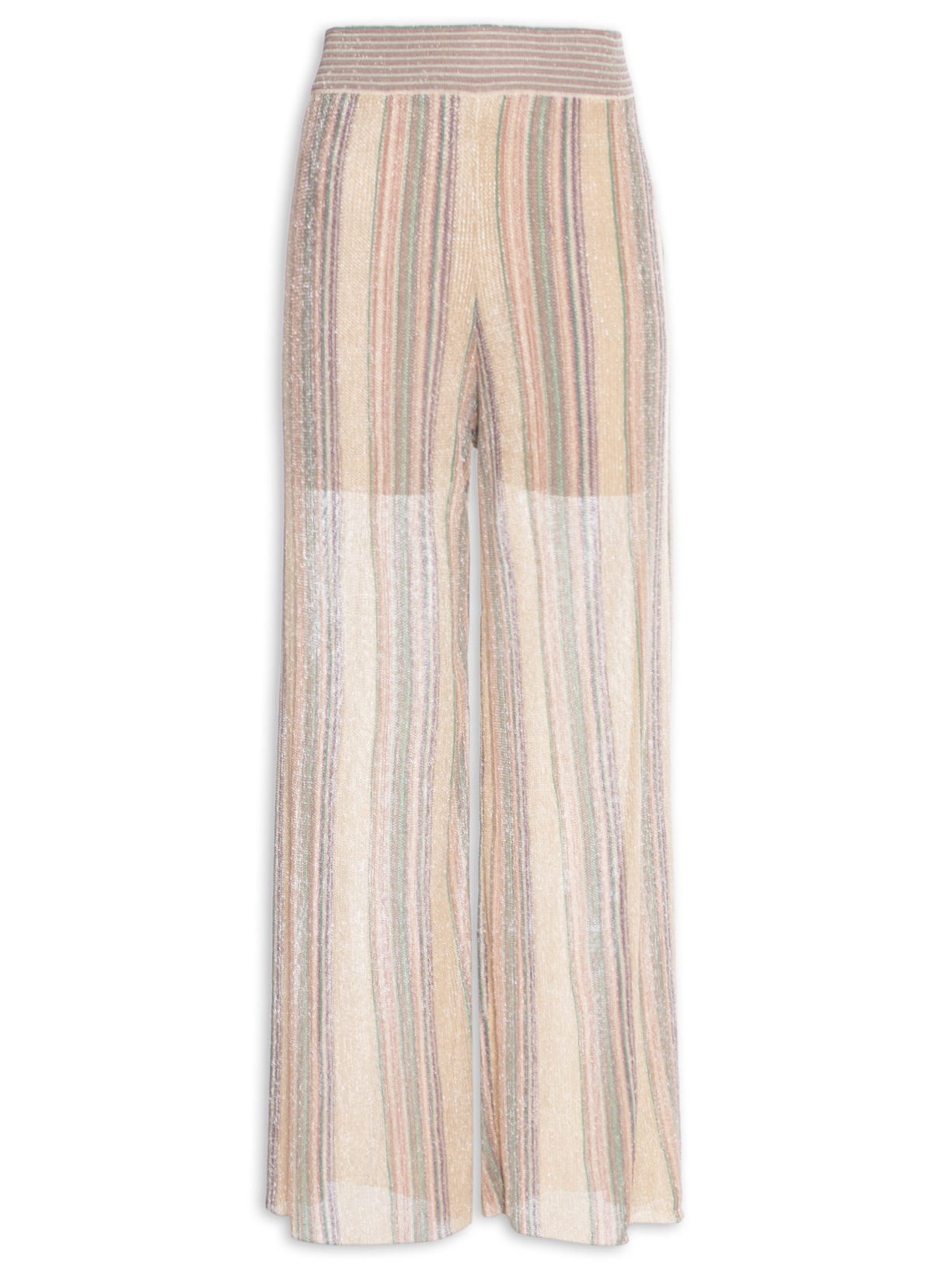 Calça Feminina Tricot Pantalona Listrada - Azul