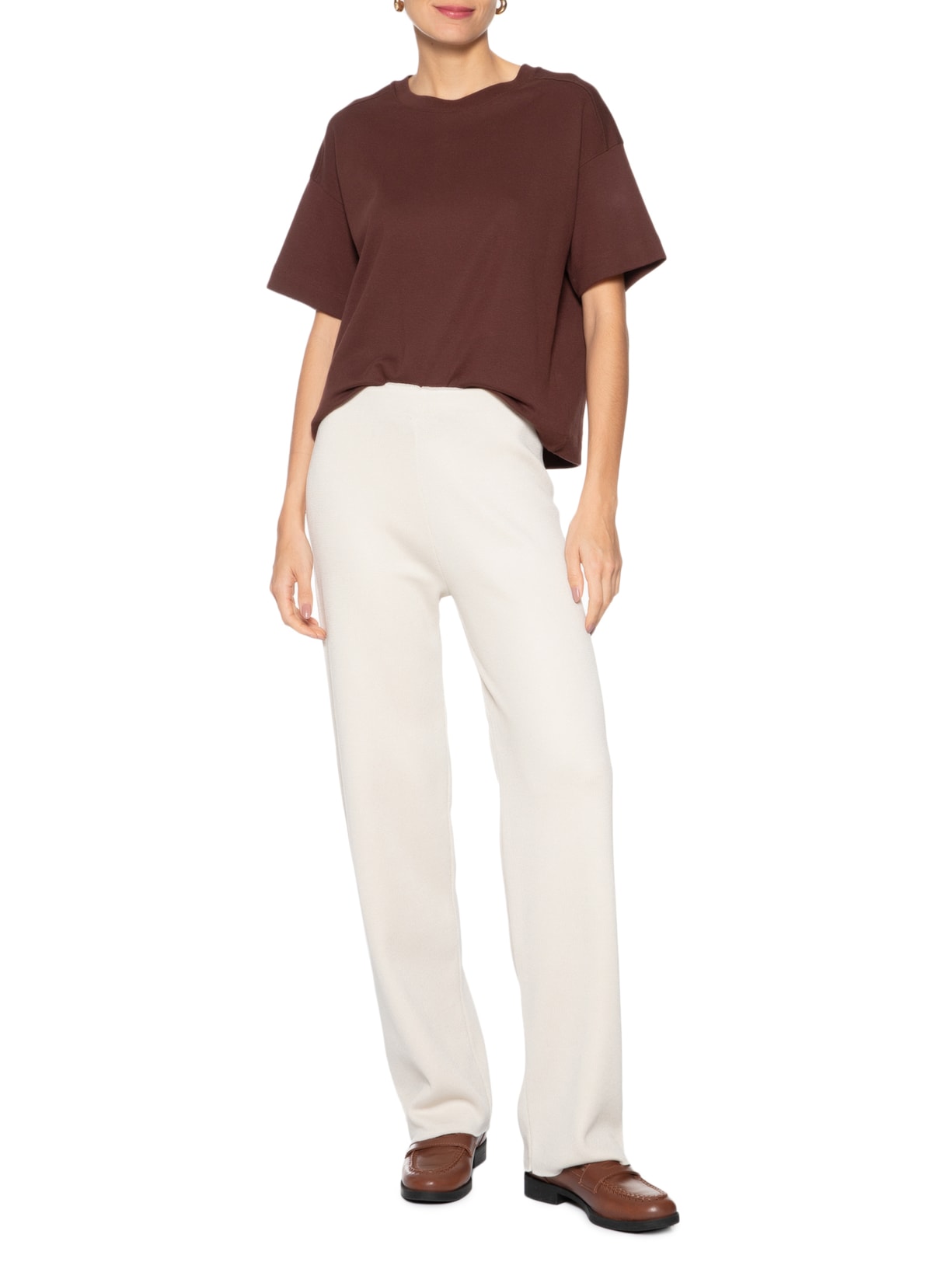 Calça Feminina Tricot Pantalona Off White Basiq