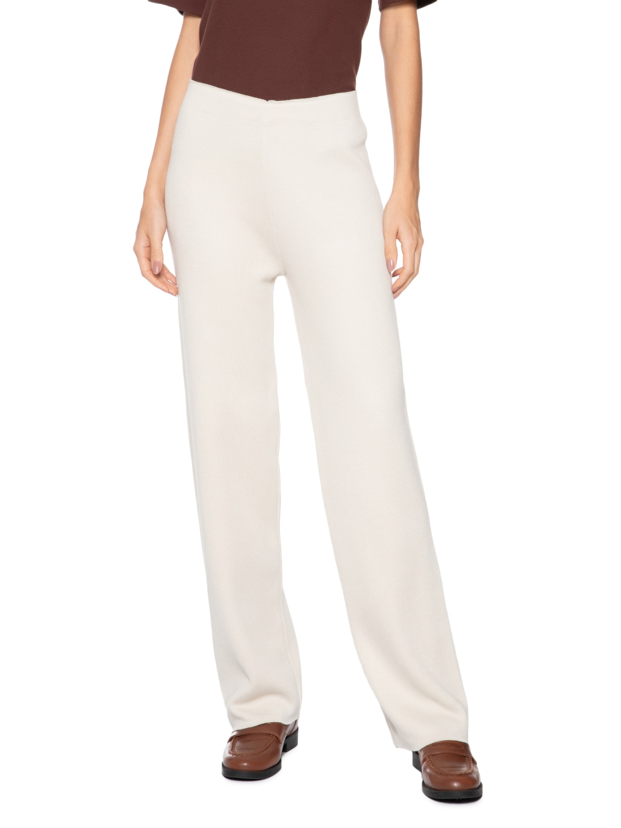 Calça Feminina Tricot Pantalona Off White Basiq