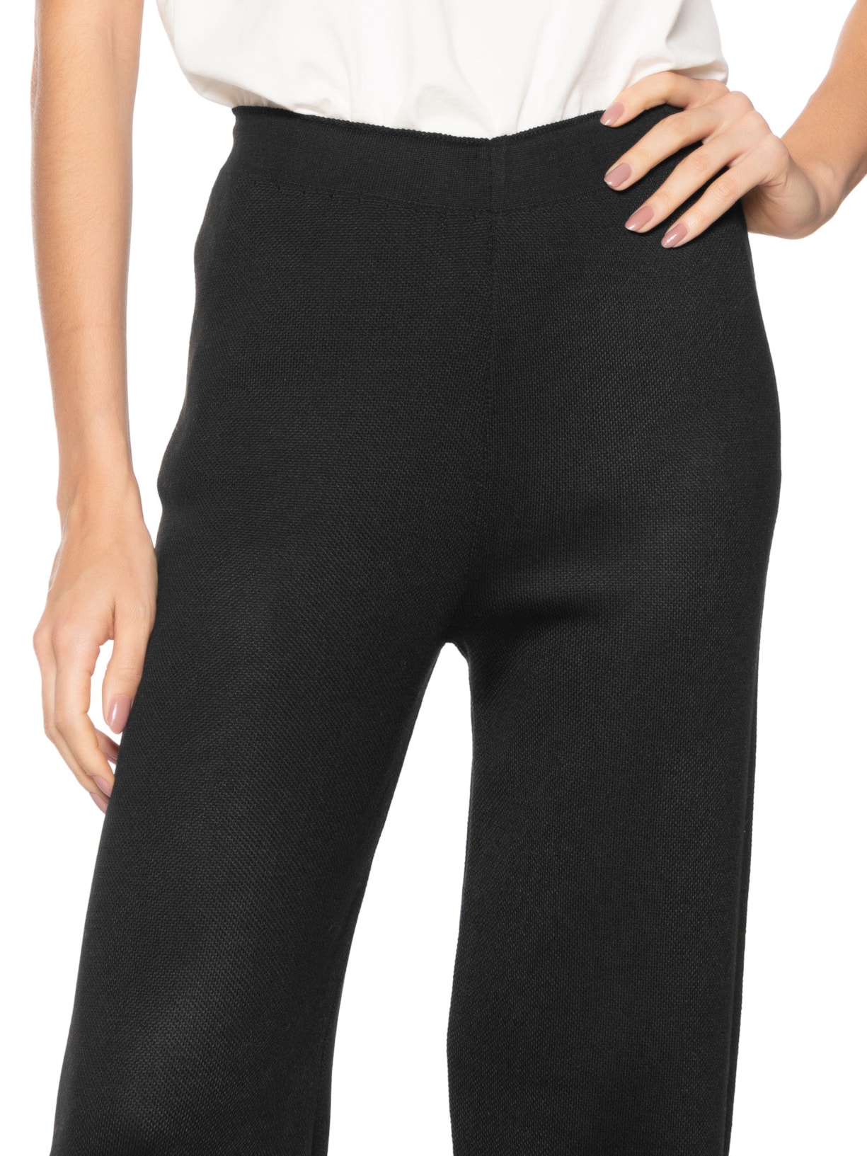 Calça Feminina Tricot Pantalona Preto Basiq