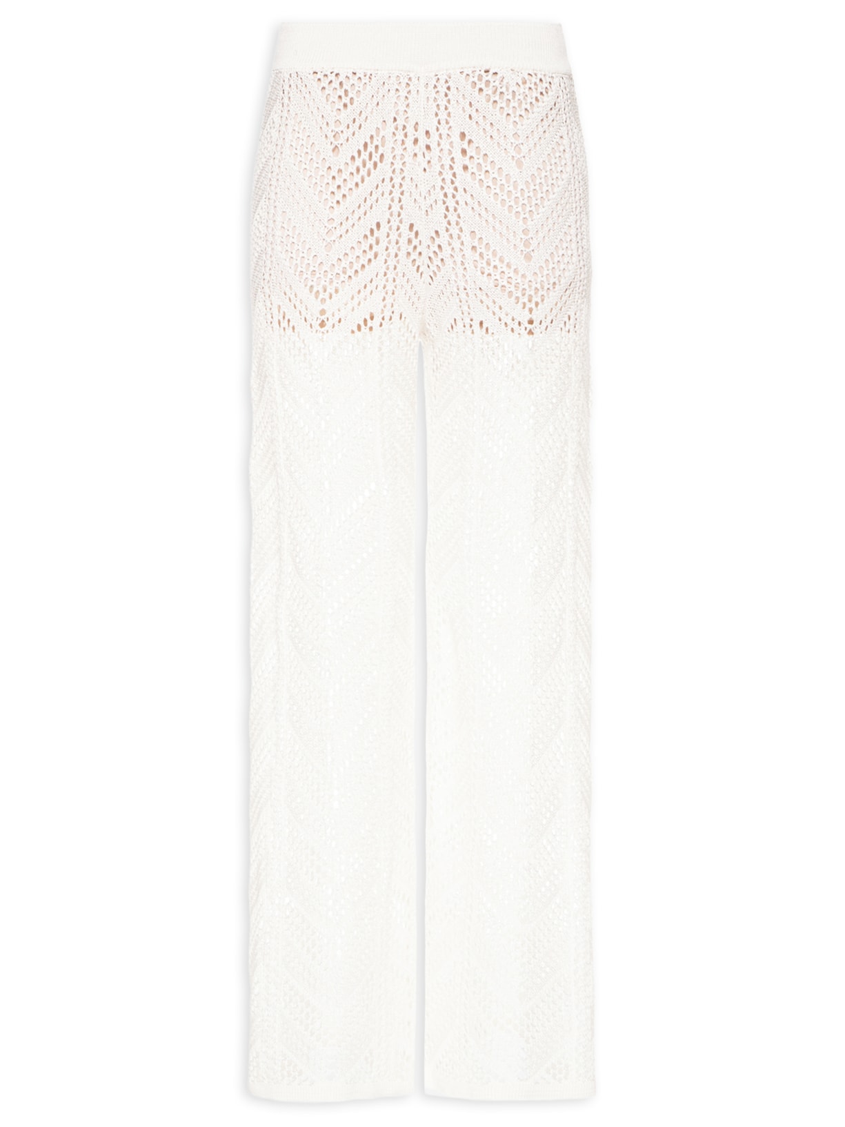 Calça Feminina Tricot Ponto Crochet Branco Maria Filó
