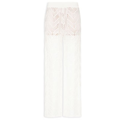 Calça Feminina Tricot Ponto Crochet - Branco