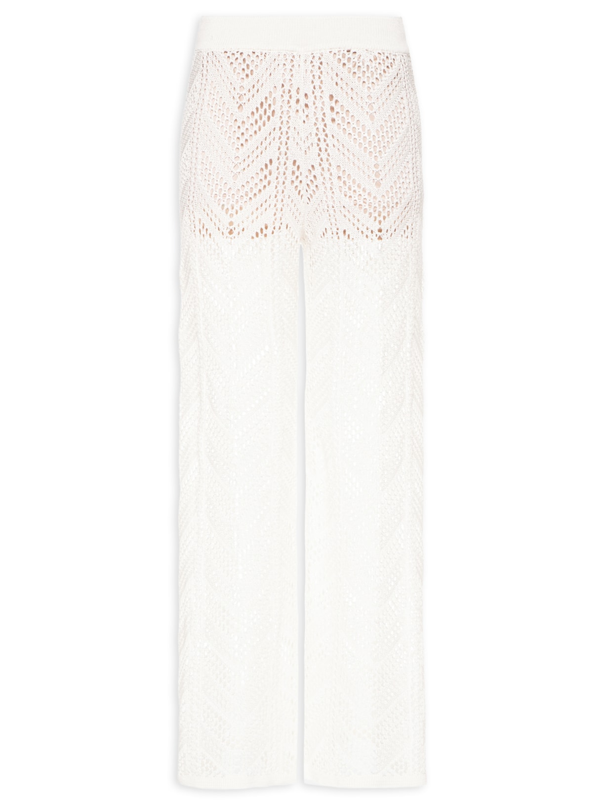 Calça Feminina Tricot Ponto Crochet - Branco