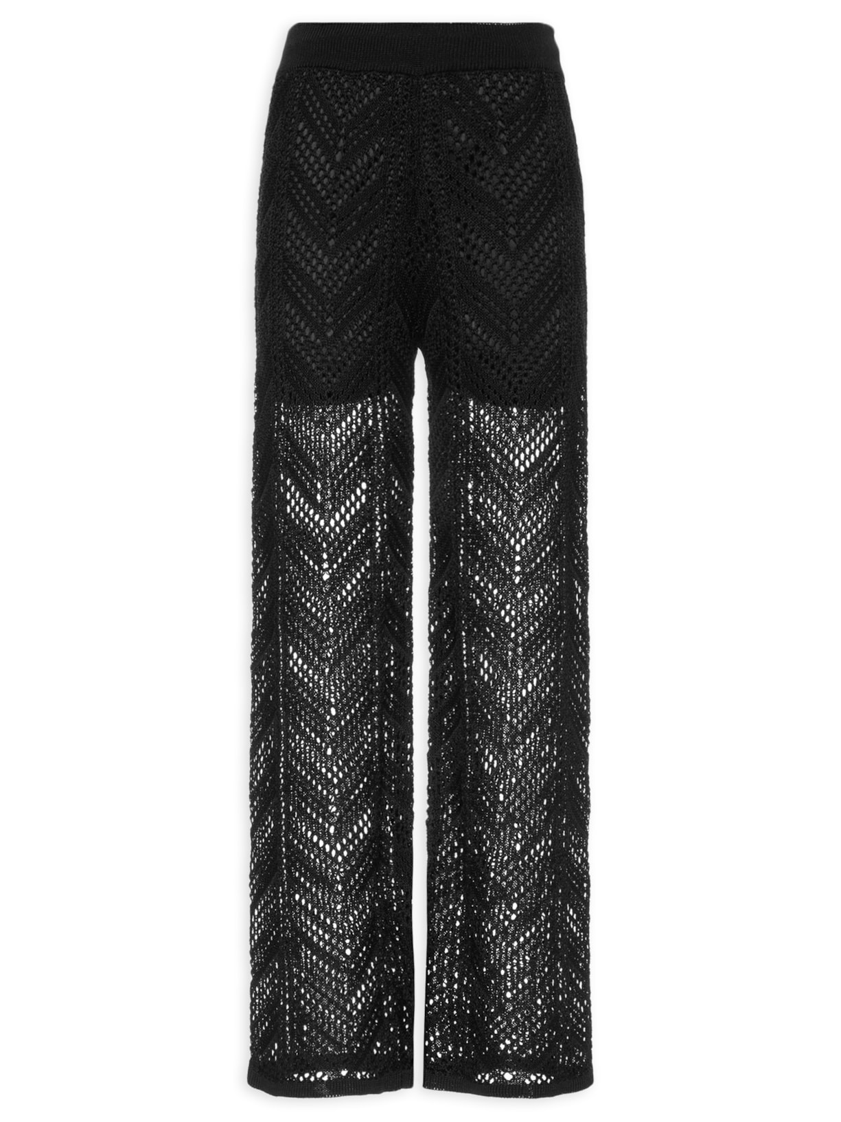 Calça Feminina Tricot Ponto Crochet - Preto