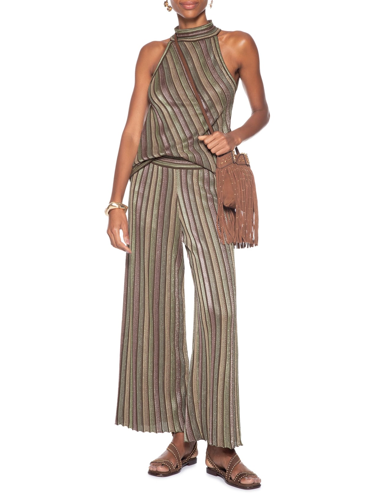 Calça Feminina Tricot Reta Multicolor Cinza Maria Filó