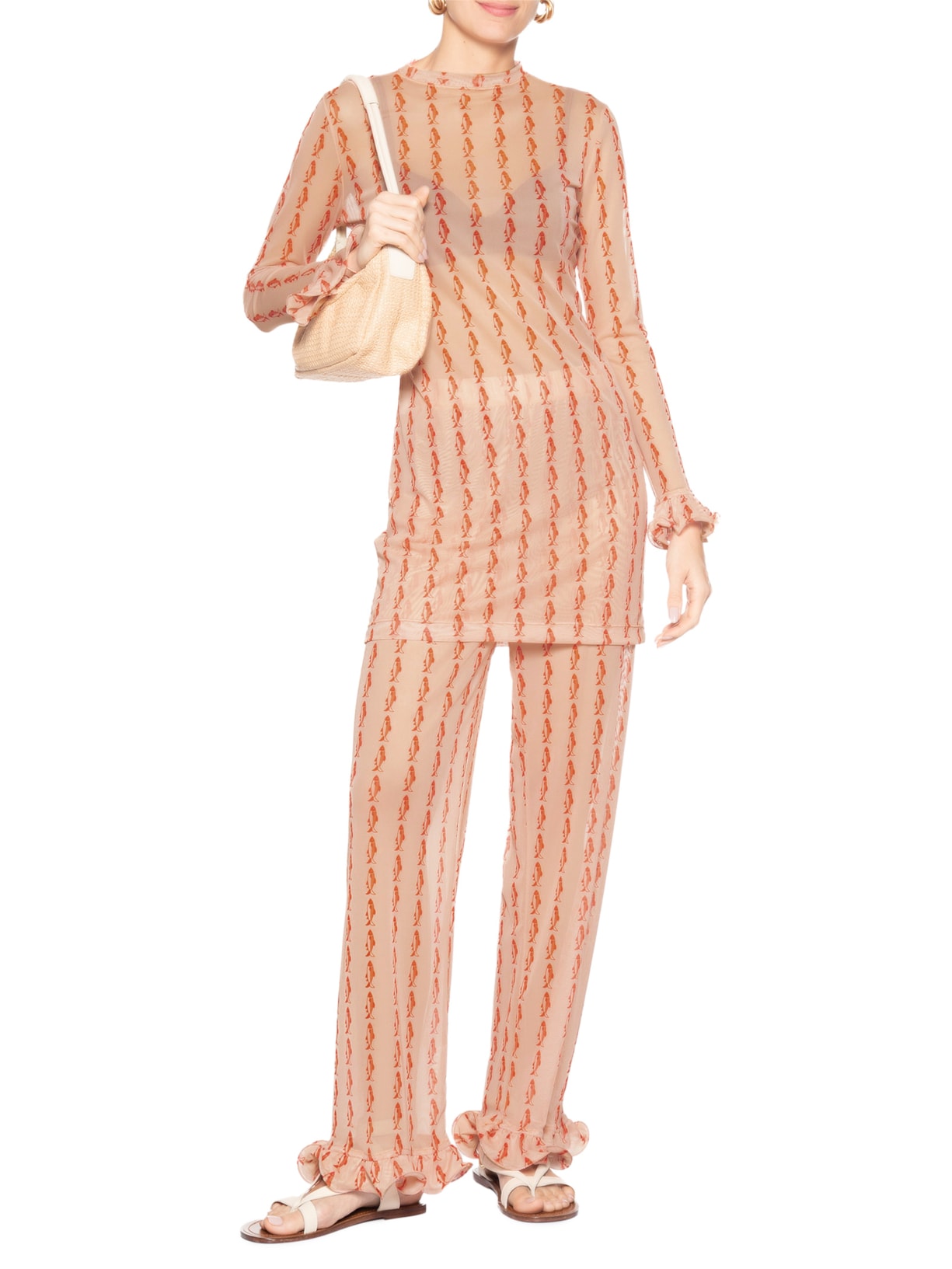 Calça Feminina Tule Estampa Cardume Rosa Valônia Véras