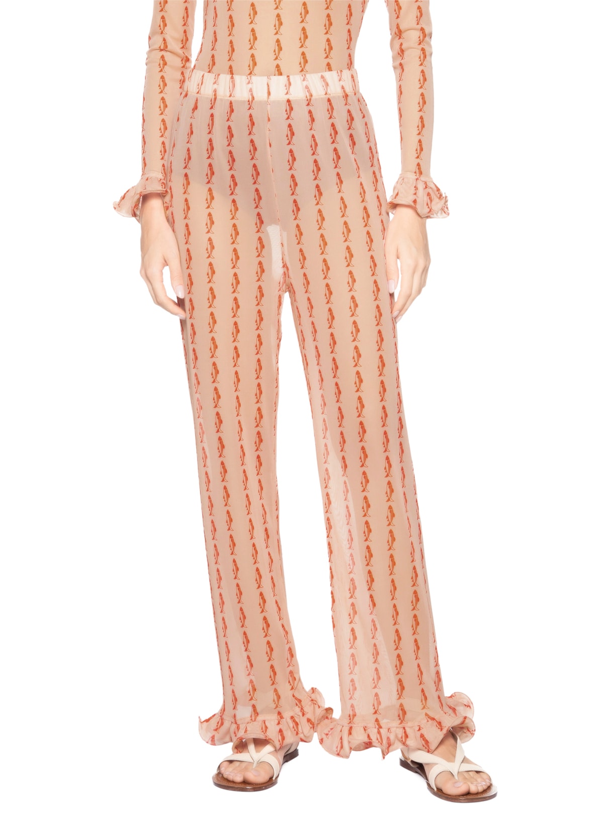 Calça Feminina Tule Estampa Cardume Rosa Valônia Véras