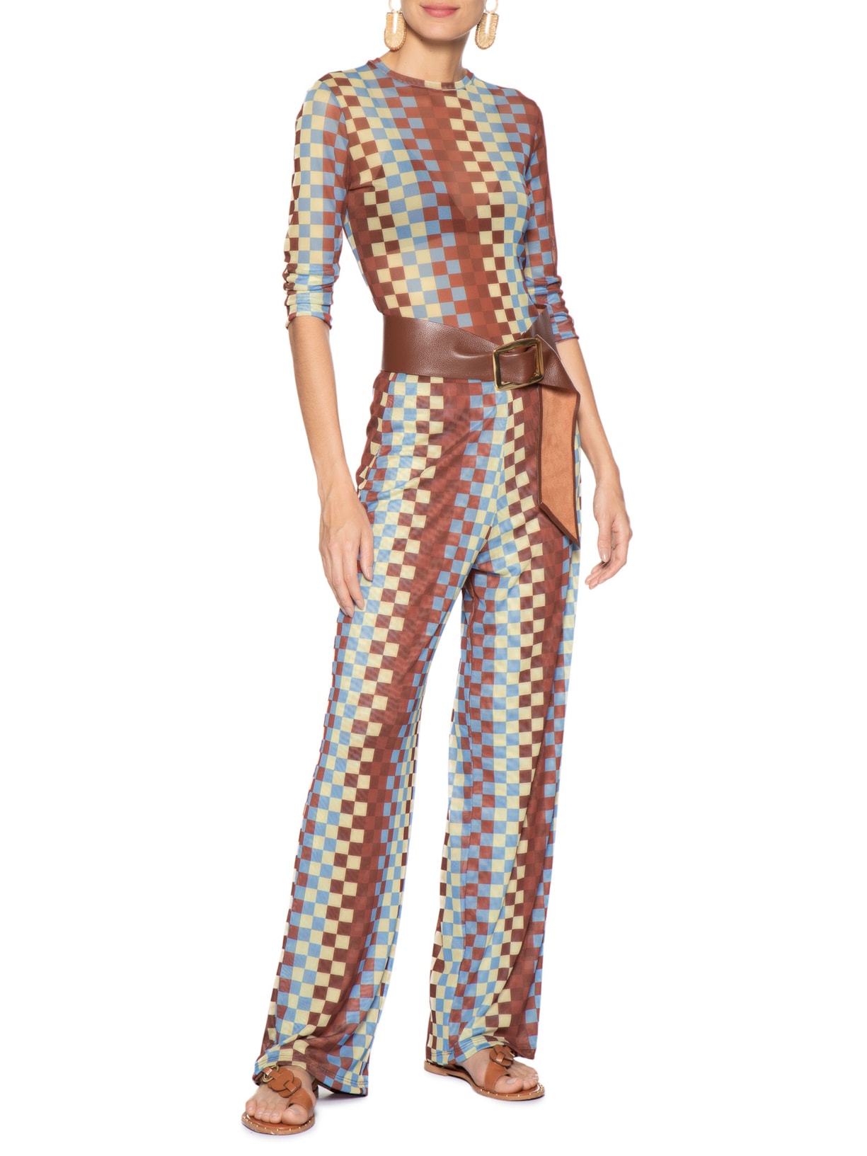 Calça Feminina Tule Estampa Harmonia Marrom Dress To