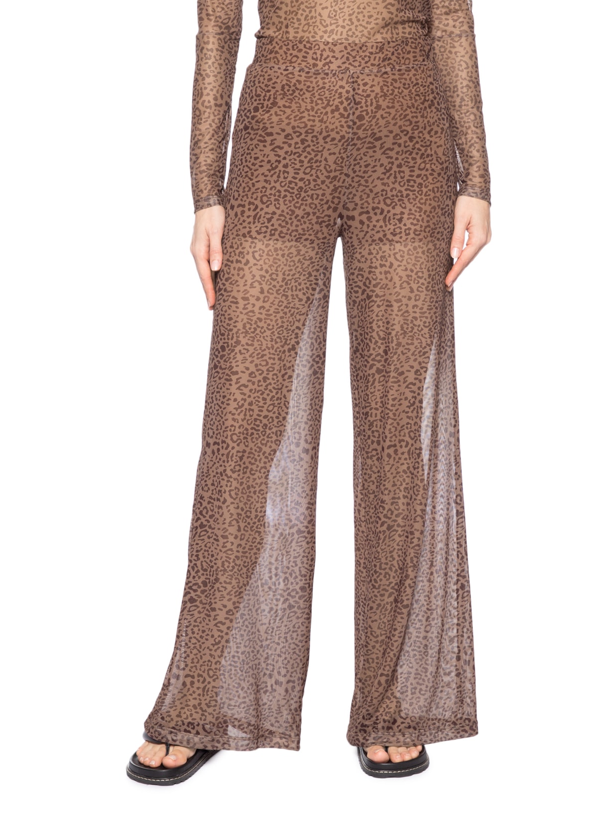 Calça Feminina Tule Flaire Estampa Onça Grão Color Marrom Animale Jeans