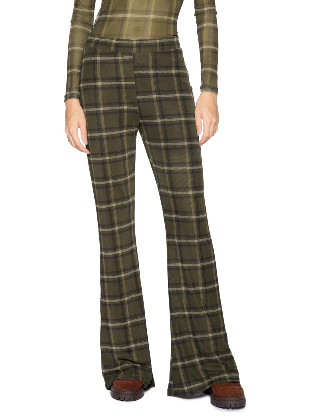 Calça Feminina Tule Xadrez Verde Animale Jeans