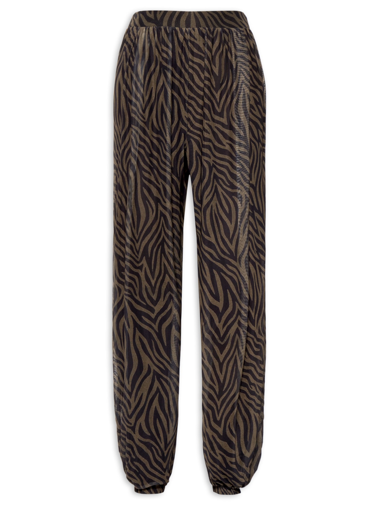 Calça Feminina Tule Zebra Marrom Animale Jeans