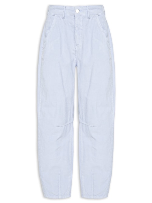 Calça Feminina Veludo Cotelê Barrel Pregas - Azul