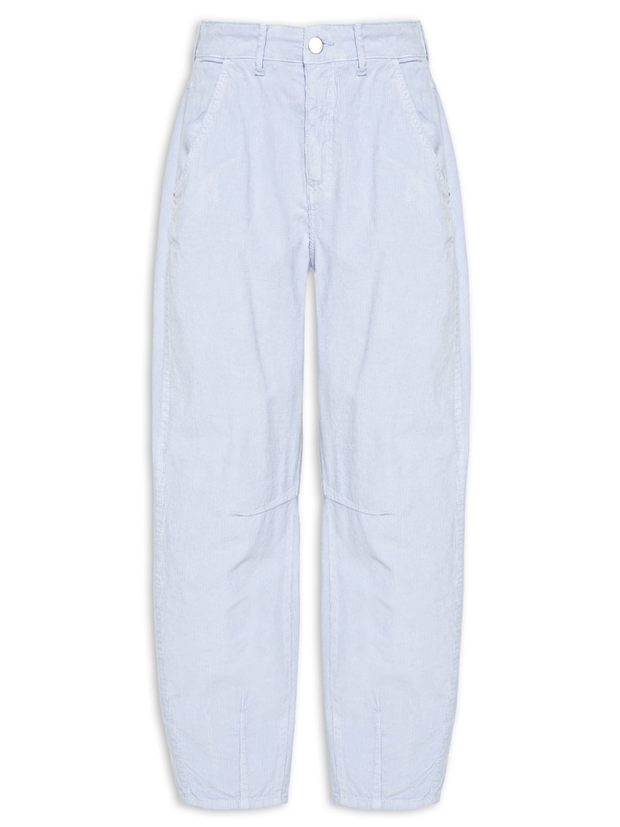 Calça Feminina Veludo Cotelê Barrel Pregas Azul Maria Filó