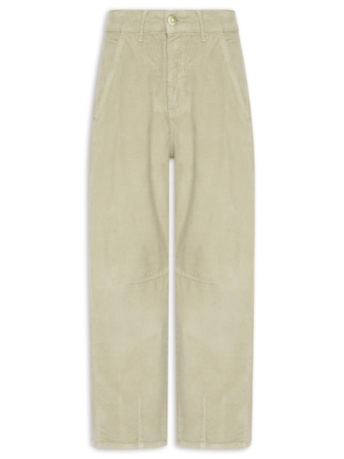 Calça Feminina Veludo Cotelê Barrel Pregas - Bege