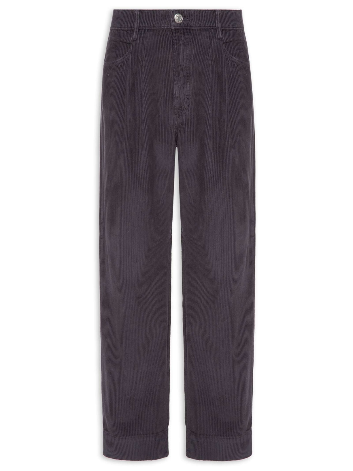 Calça Feminina Veludo Cotelê Cenoura com Pregas – Cinza