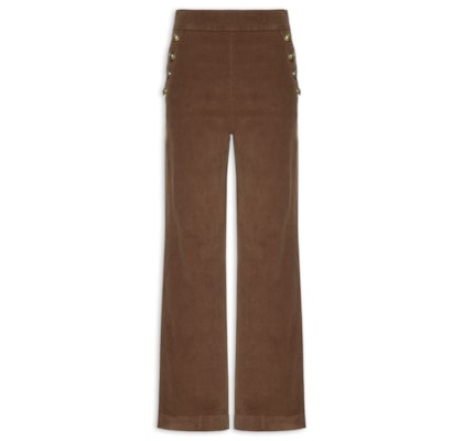 Calça Feminina Veludo Cotelê Reta Botões - Marrom