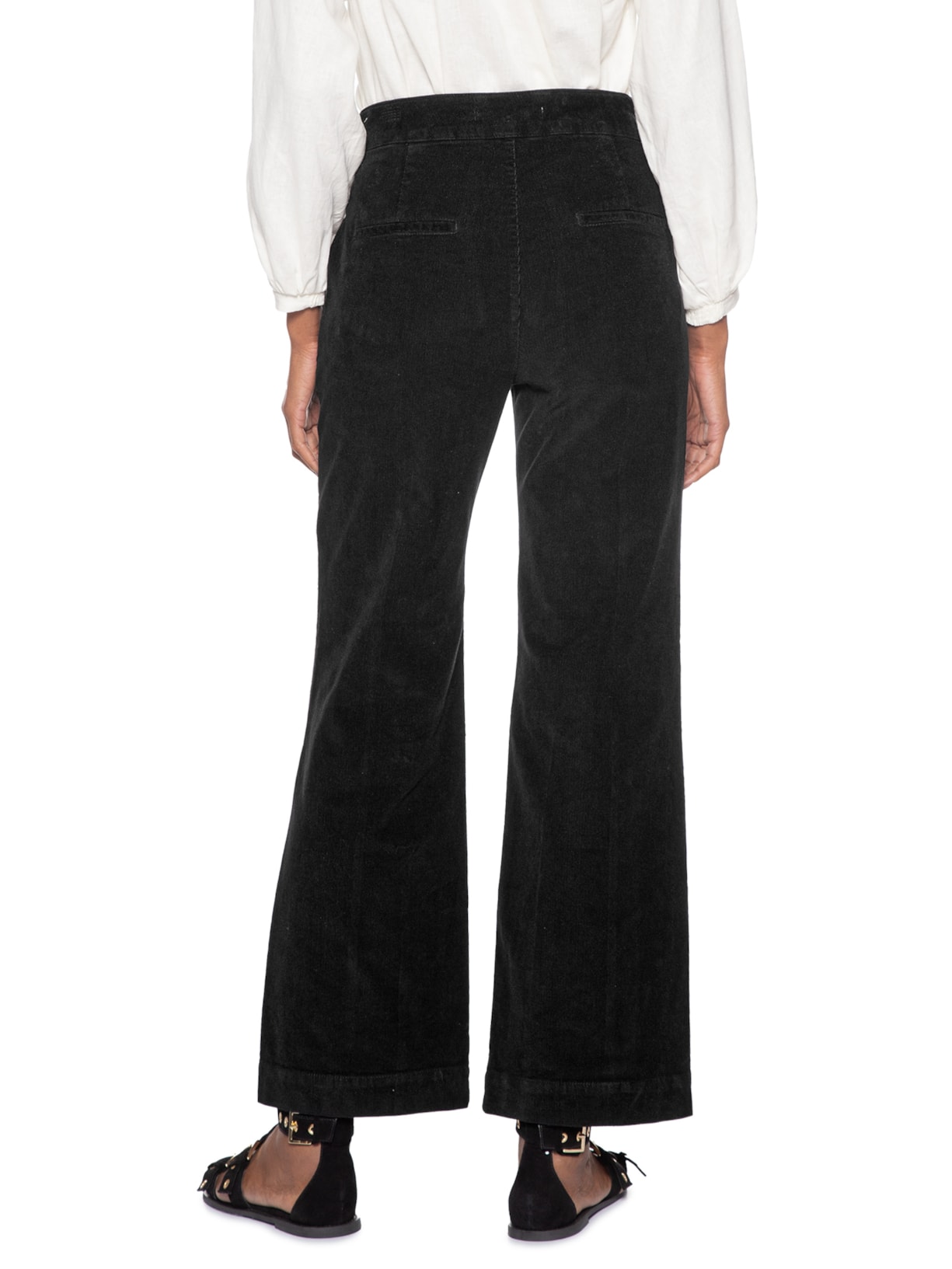 Calça Feminina Veludo Cotelê Reta Botões Preto Maria Filó